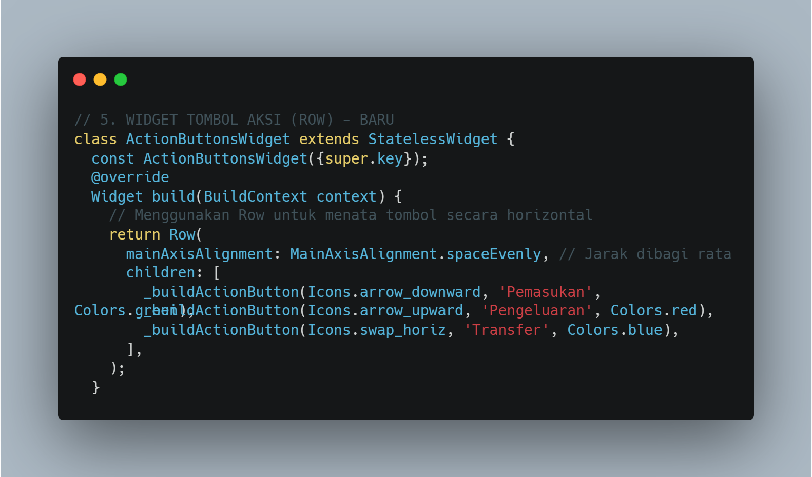 Screenshot kode ActionButtonsWidget